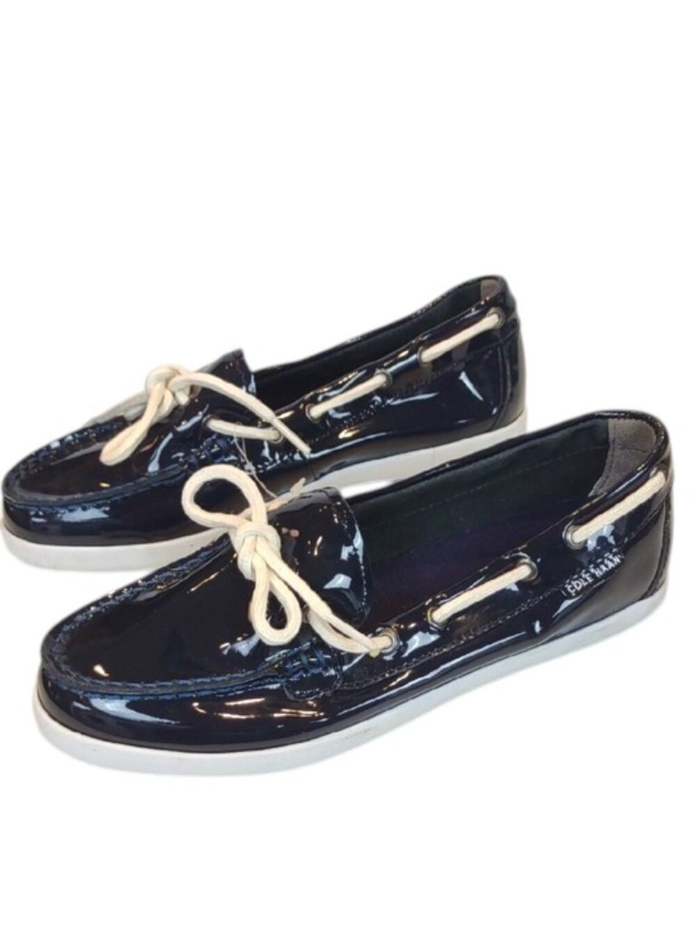 Cole Haan Women's Navy-Patent Leather Nantucket Camp Moccasins Boat Shoes NWOT
